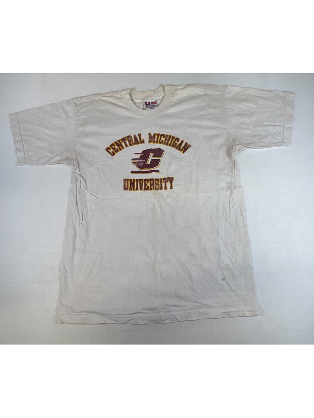 Bayside Men Large White Central Michigan University Vintage T Shirt Made in USA